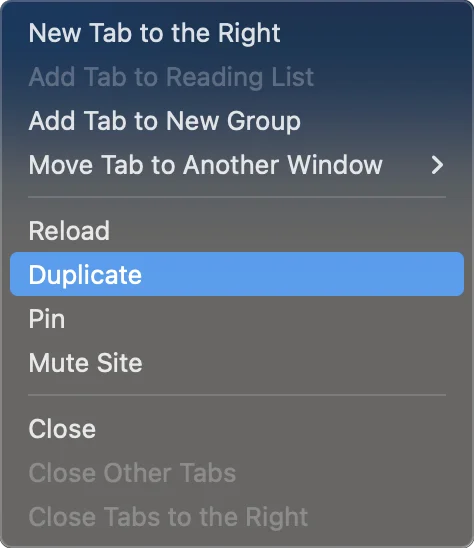 Duplicate Tab browser menu entry