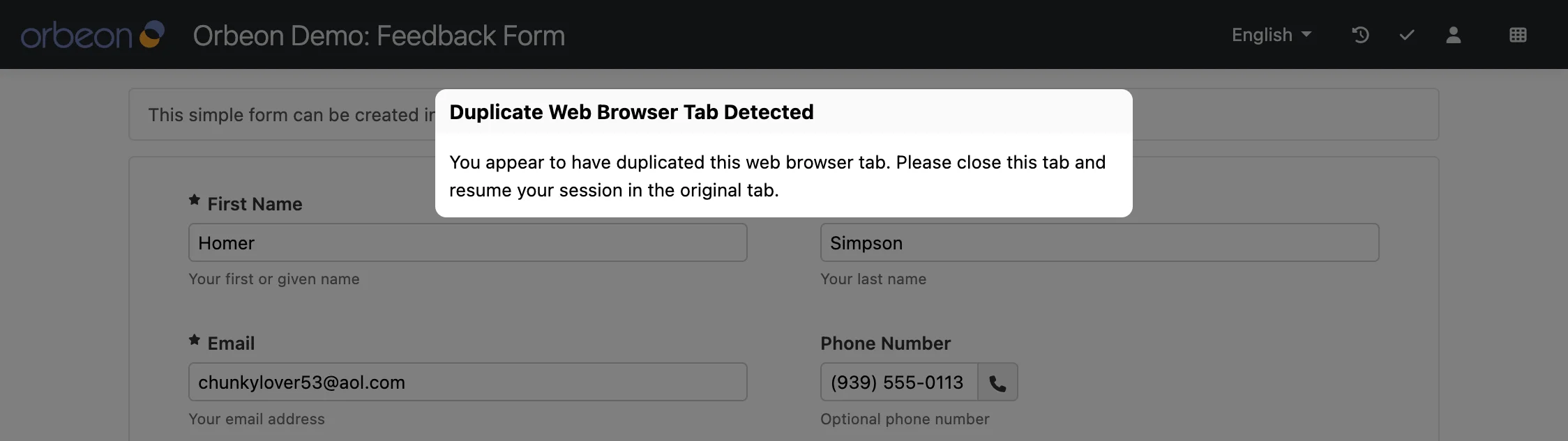 Duplicate Tab warning