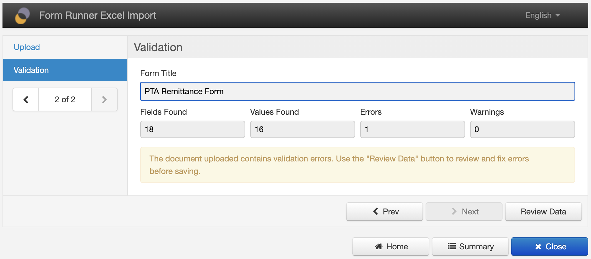 Validation summary