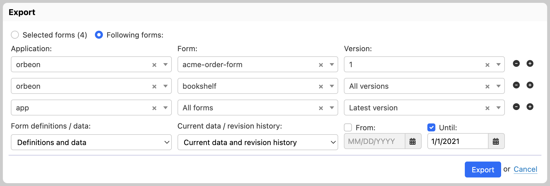 Export following forms