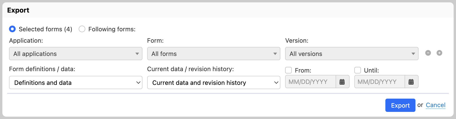 Export selected forms