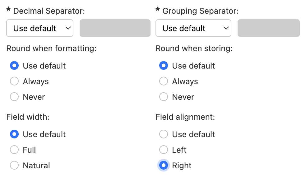 Field alignment control setting