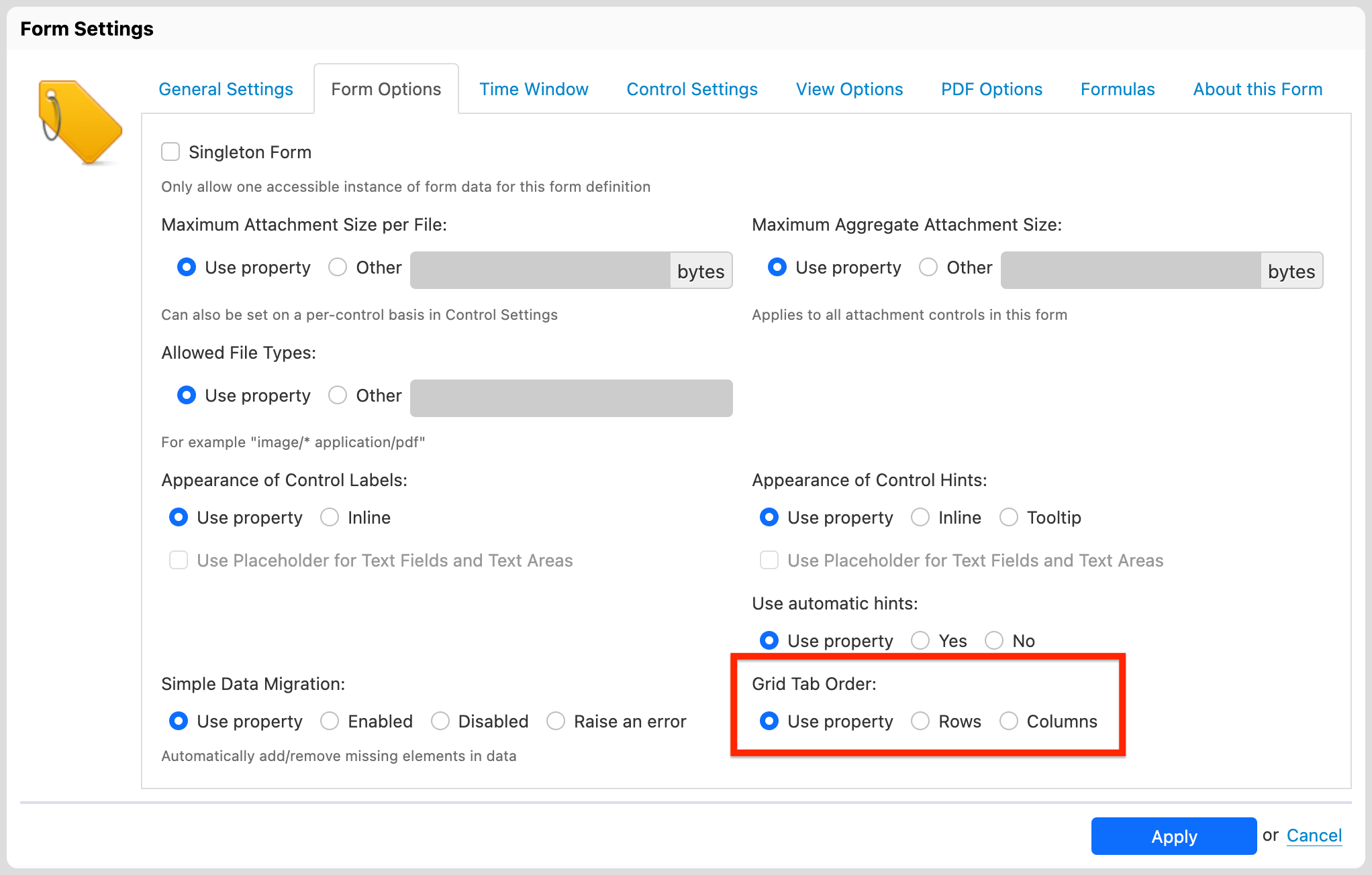 Form Settings - Grid Tab Order