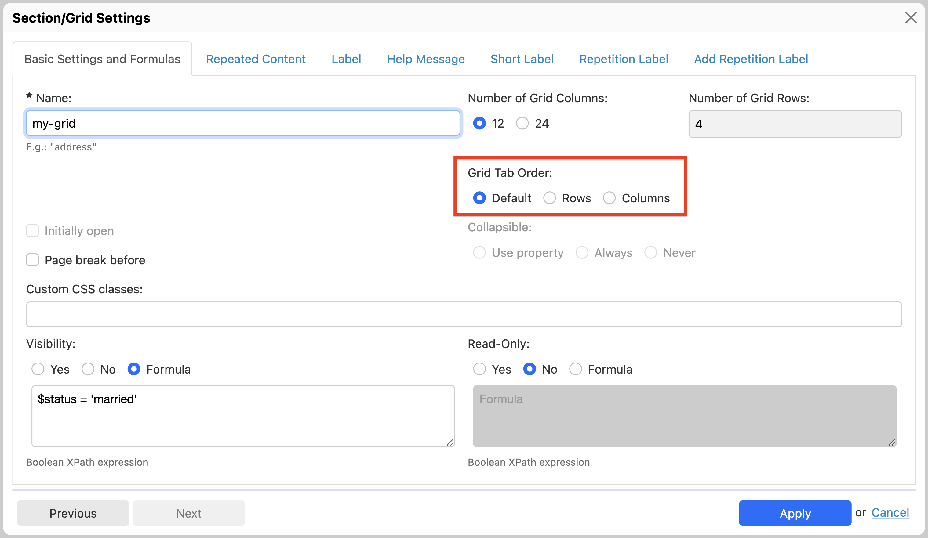 Grid Settings - Grid Tab Order