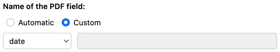 Custom PDF field name from the dropdown