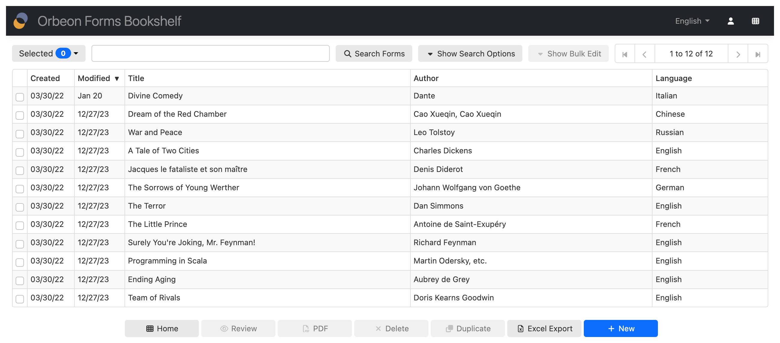 Form data and Excel export button on the Summary page