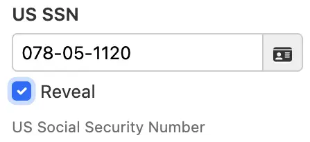 SSN form control with revealed value