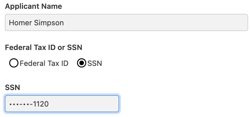 SSN form control with partially-revealed value