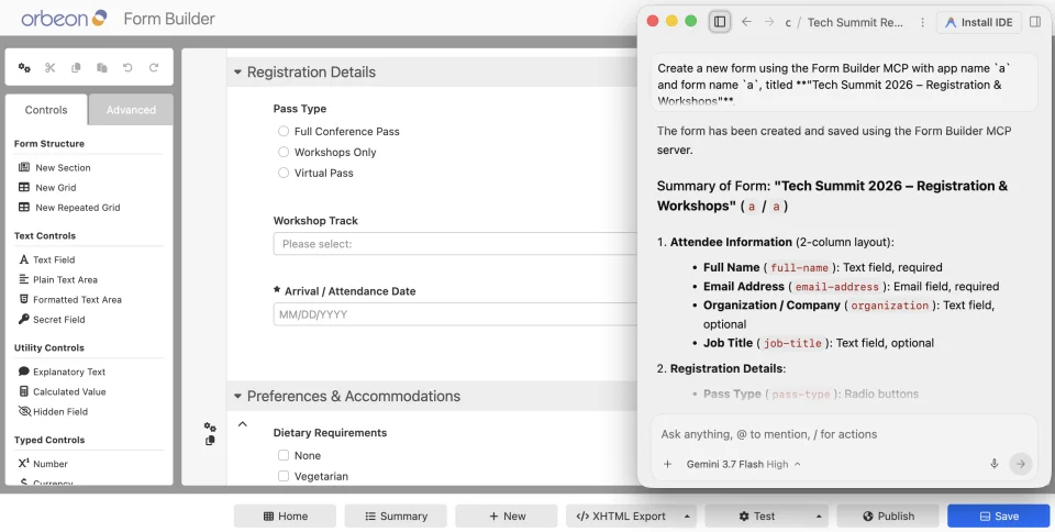 AI Agent building an Orbeon Form via Form Builder MCP