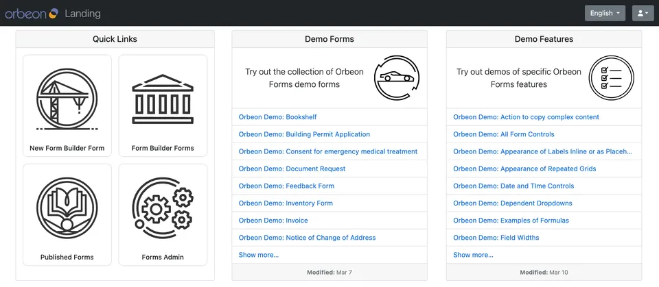 Orbeon Forms Landing page